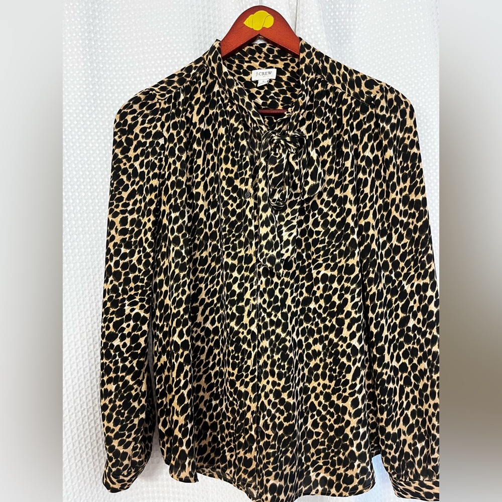 J Crew Leopard Print Women's Top with Neck Bow